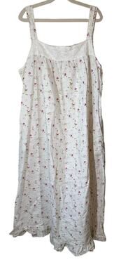 The 1 For You VTG Cottage White w/Pink Floral Print Eyelet Lace Nightgown Small